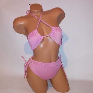 Victoria Secret Swim‎ Bikini Pink Gold Shimmer Multiway Removable Padding New